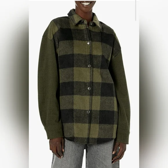 Seve Madden Sophia Shacket /Jacket, pockets Green/ Sage/ Black Plaid Women' Sz L - Picture 1 of 8